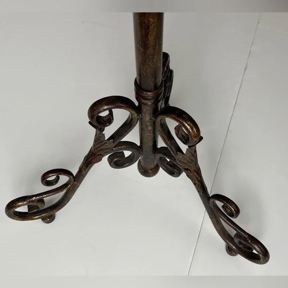 Gold &Red Italian Florentine Style Metal Round Pedestal Accent Table 16”x27”H